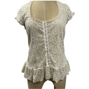 Y2K Boho Lace Babydoll Top Ivory Y2K Large Coquette Peasant Feminine Renaissance
